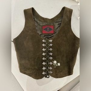 Trachten Leather vest green small